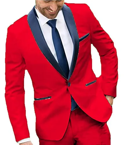 Personalizza un bottone rosso smoking dello sposo scialle bavero abiti da uomo 2 pezzi giacca da matrimonio/ballo/cena (giacca + pantaloni + cravatta) W676