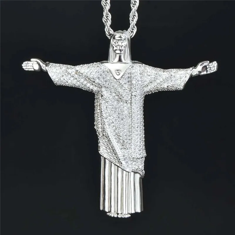 18k ouro jesus cristo o redentor cruz pingente colar banhado a ouro masculino hip hop bling jóias presente5081543