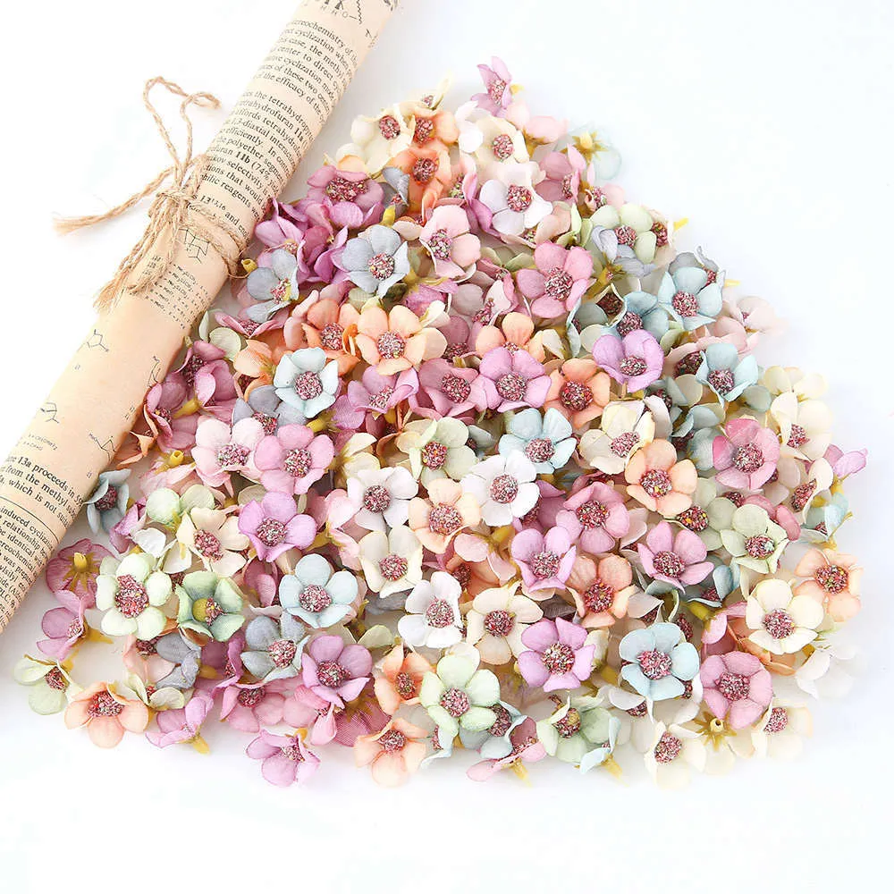 Tête de marguerite en soie multicolore, 100 pièces/lot, 2cm, fausses fleurs, couronne artificielle, bricolage, accessoires de décoration de mariage et de maison