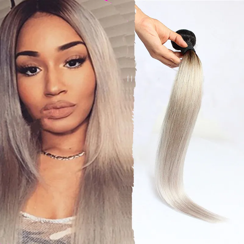 Fasci di capelli umani 1PC bicolore ombre brasiliane Capelli lisci vergini tesse 100g 8 "--32" doppia trama, senza spargimento, senza grovigli