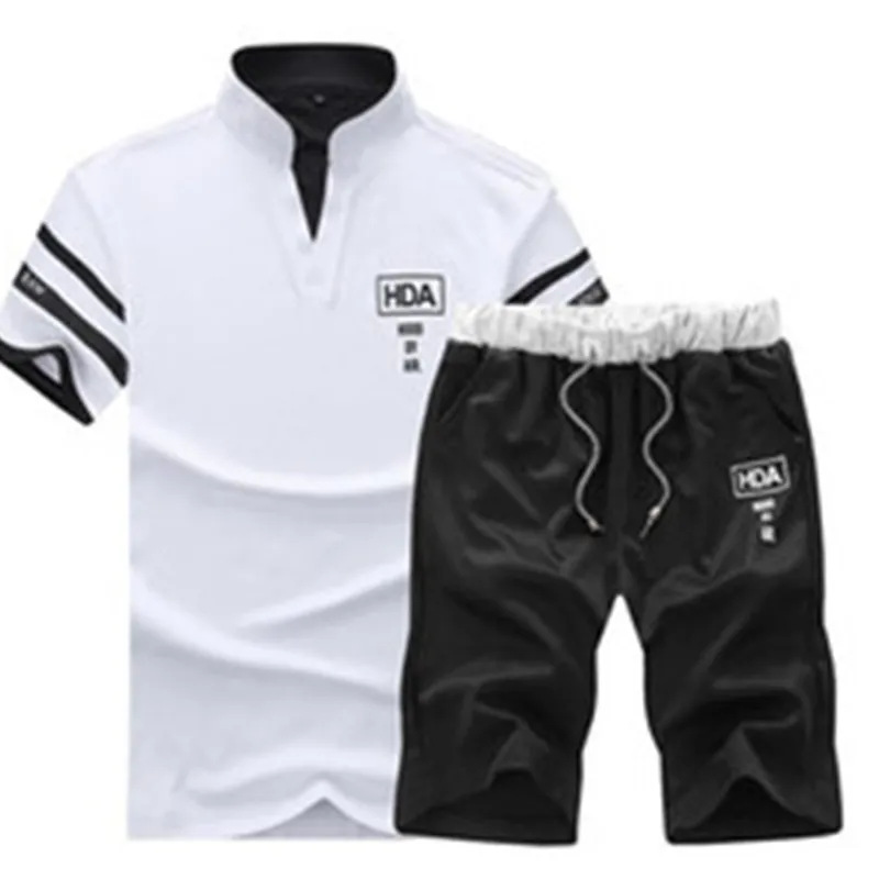 Homens suor ternos roupas de marca casual terno homens conjuntos de verão tracksuits stand colllars streetwar tops Tees + shorts moda Mens set tendência s-4xl