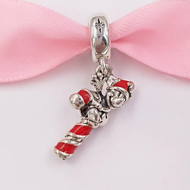 Andy Jewel 925 Sterling Silver Beads DSN Santa Miky'S Candy Cane Dangle Charm Red Enamel Charms Fits European Pandora Style Jewelry Brace