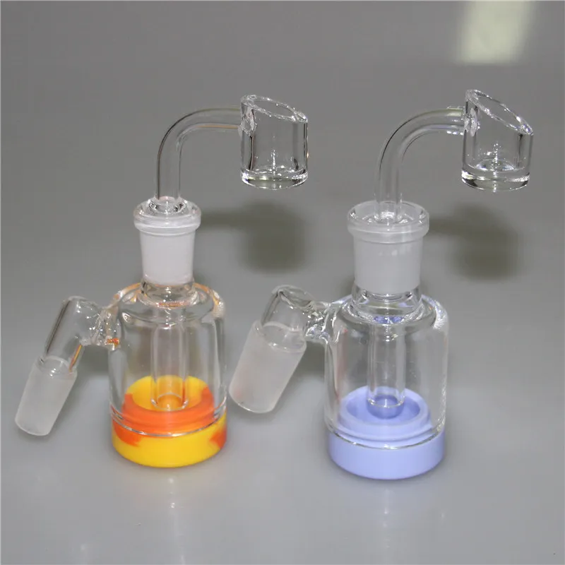 Mini Glass Ash Catcher vattenpipa med 7ml silikonbehållare 14mm 18mm Ashcatchers för glasbong dab oljerigg vattenpipor röktillbehör