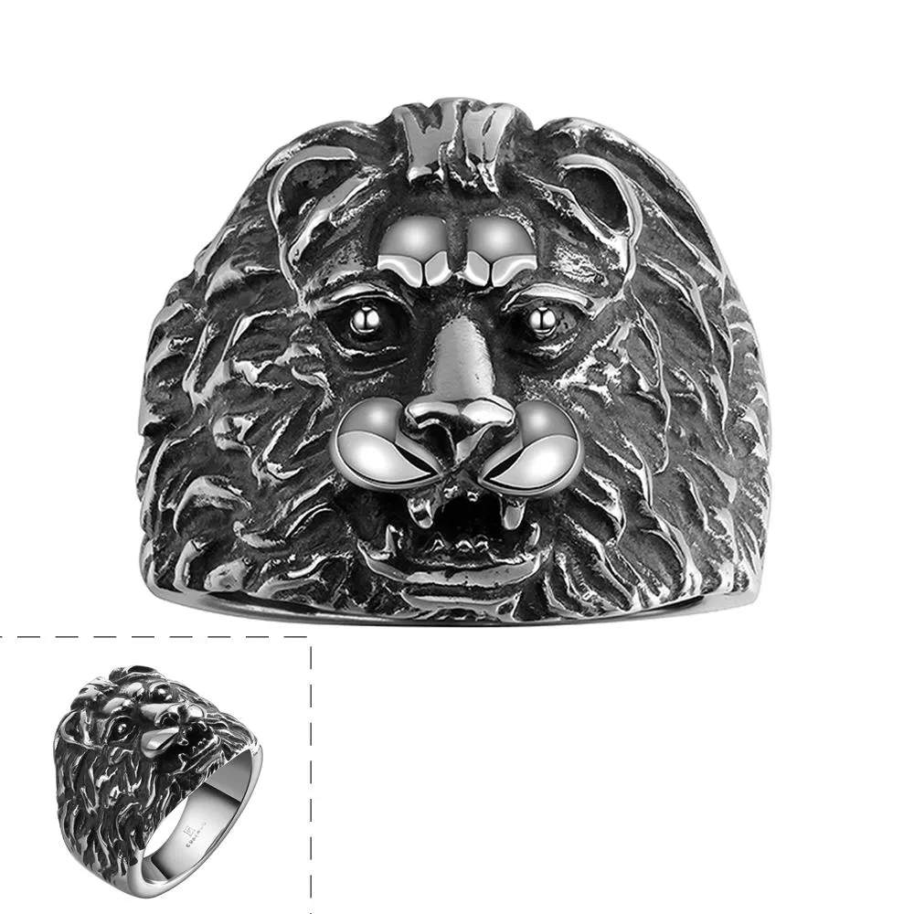 Aço Lion Cabeça Punk Anéis Hiphop Rocker RockRoll banda anel inoxidável exclusivo e bonito Estilo da jóia Para homens é legal presentes de aniversário POTALA099