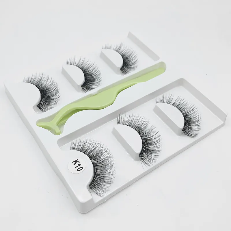 Kutu 3pairs ile 3D Vizon Kirpikleri Doğal Yanlış Eyelashes Uzun Kirpik Uzatma Sahte Sahte Göz Lashes Makyaj Aracı / set RRA2869