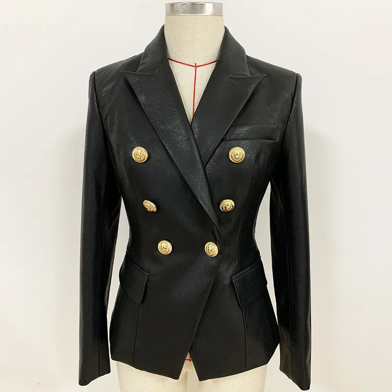 Новейшая осень зима 2019 дизайнер Blazer куртка женский лев металлические кнопки двойной грудью синтетический кожаный пиджак пальто CJ191201