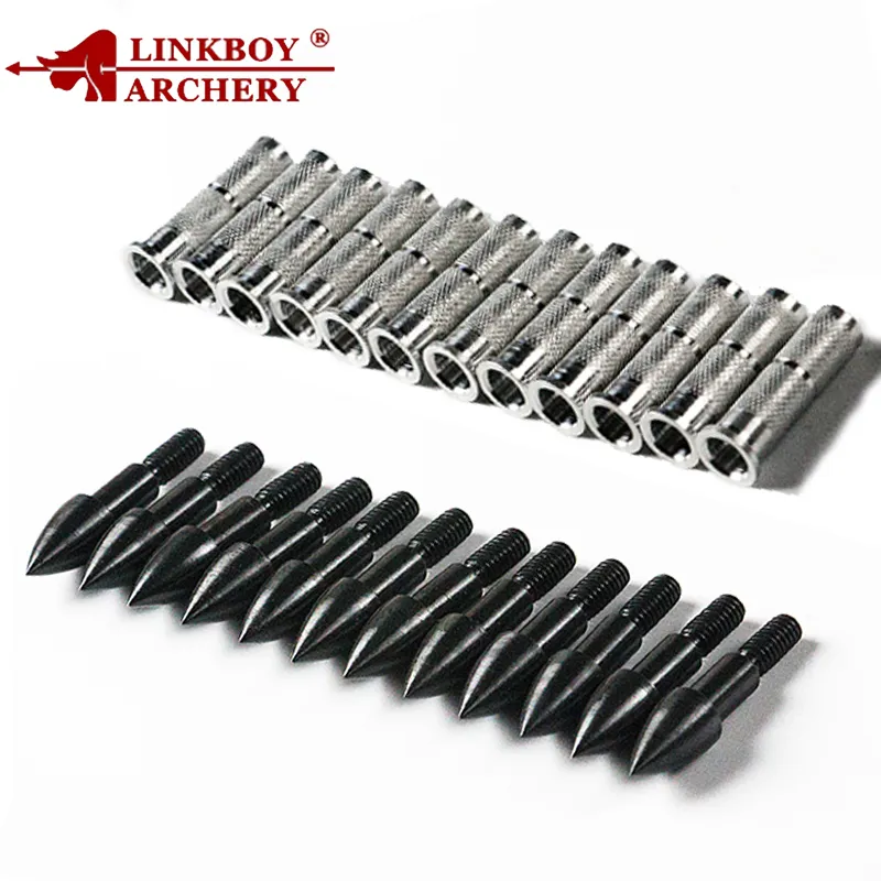 12pcs Linkboy Archery Aluminum Arrow Insert + 12pcs Black Target Point 75grain Broadheads Hunting