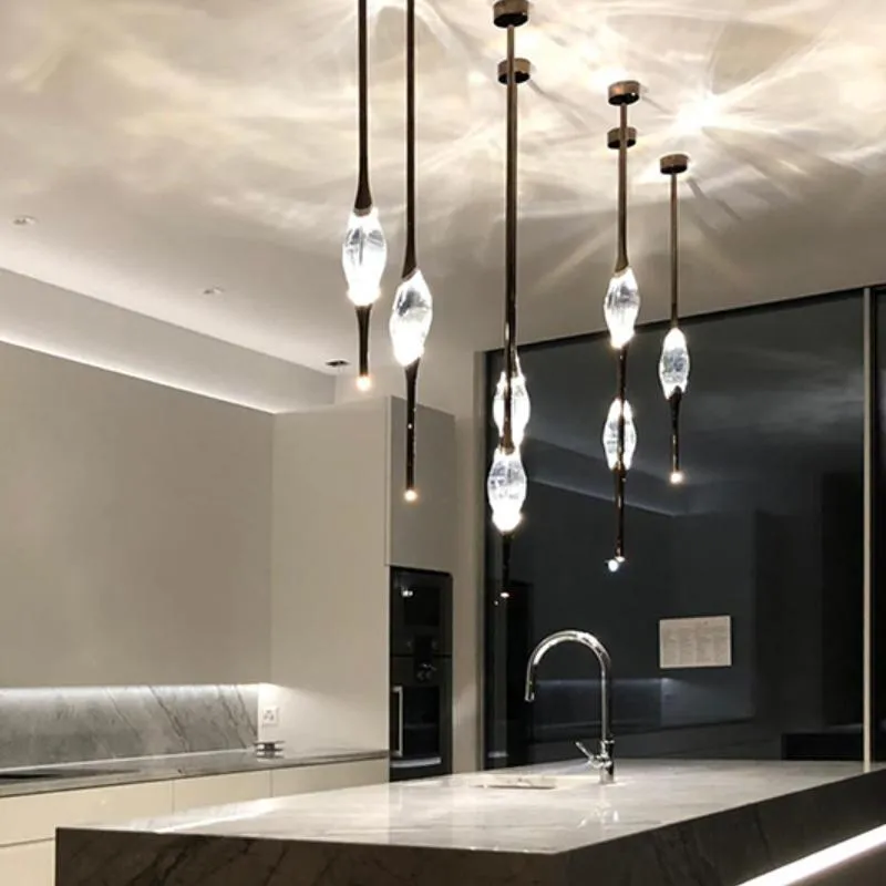 Lampes suspendues modernes en forme de goutte d'eau, LED nordique minimaliste, Loft scandinave, lampe suspendue en cristal, cuisine, salon de coiffure, lampes suspendues