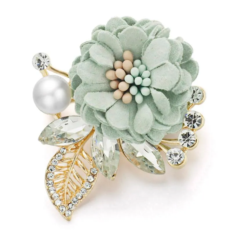 Épingles, broches belle fleur feuilles cristal strass simulé perle pour costumes revers écharpe tissu broche broche femmes mariage Z076