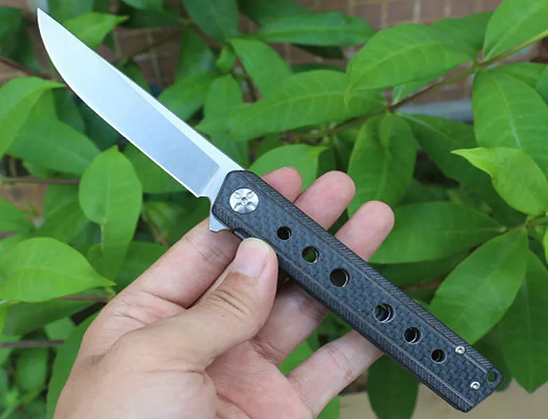 Kullager Flipper Folding Kniv D2 Satin Drop Point Blade Black Carbon Fiber Handle Edc Pocket Present Knivar