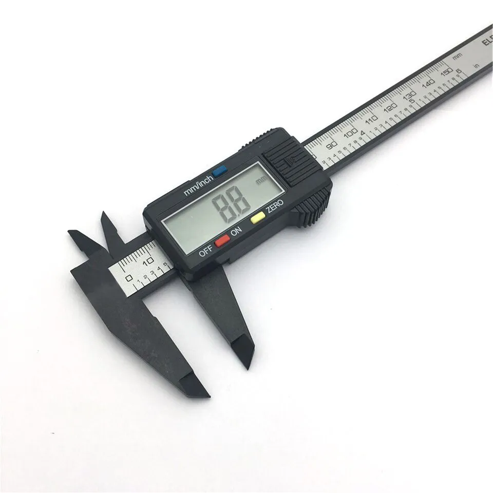 Vernier Caliper 0-150mm 6 tum Mätverktyg Plast LCD Digital elektronik Carbon Fiber Ruler Gauge Micrometer