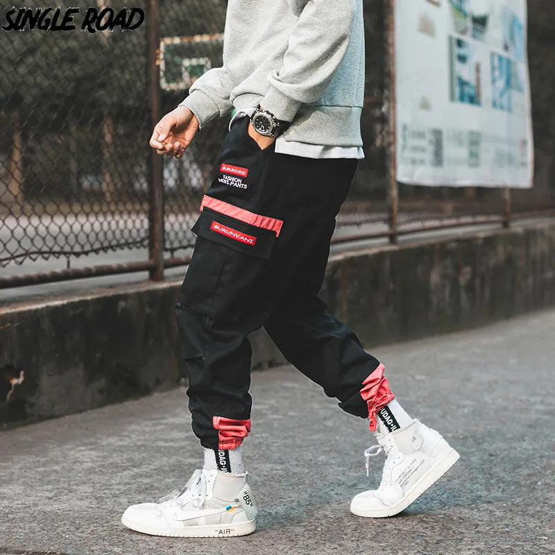 SingleRoad Hip Hop Harem Cargo Pants Hommes 2019 Poches Latérales Pantalons Joggers Streetwear Mode Homme Casual Pantalons De Jogging Jogger Hommes LY191203