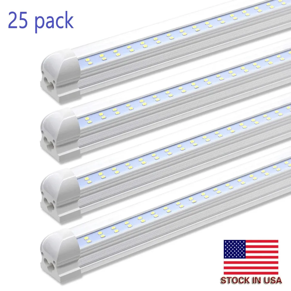 stock en US 8ft LED T8 4ft tube lumières doubles lignes smd2835 tubes à LED 72W intégrés 2 4m Lalms de magasin LED 25pack