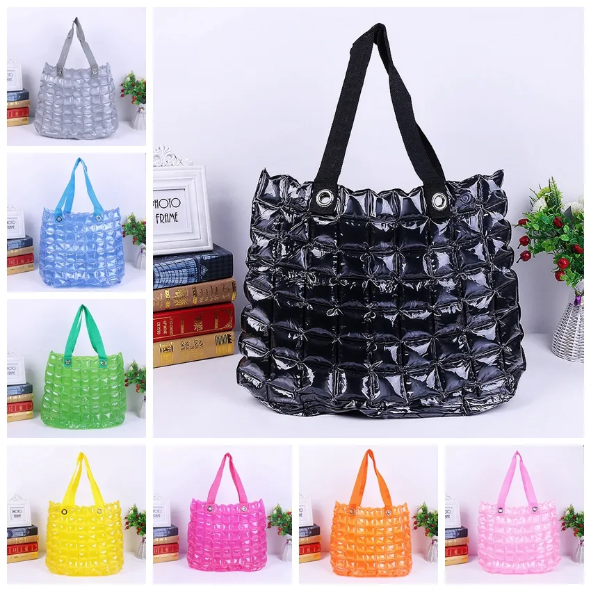 Mode Sacs À Main Gonflables Femmes Sac Étanche Fermeture À Glissière Couleur Unie PVC Sacs Gonflables Plage Shopping Lady Bonbons Couleur Sac À Bulles GGA2634