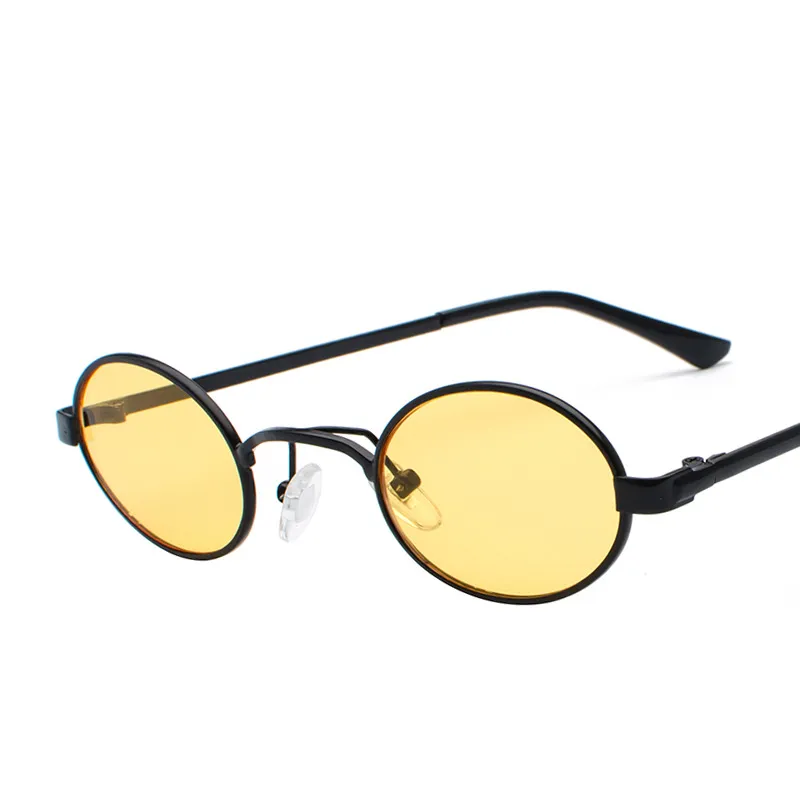 Schwarze kleine ovale Sonnenbrille Damen Retro 2019 Metallrahmen gelb rote Linse runde Vintage-Sonnenbrille für Männer UV400