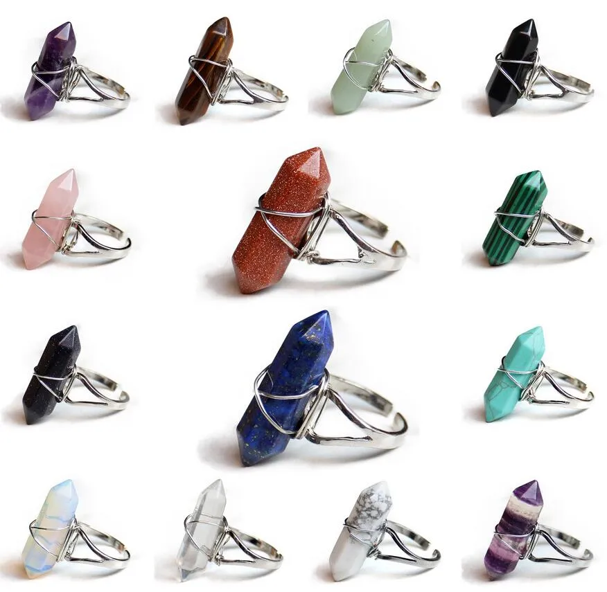 NEUE sechseckige Prisma-Ringe, Edelstein, Fels, natürlicher Kristall, Quarz, Heilpunkt, Chakra-Stein, Charms, Öffnungsringe für Damen und Herren