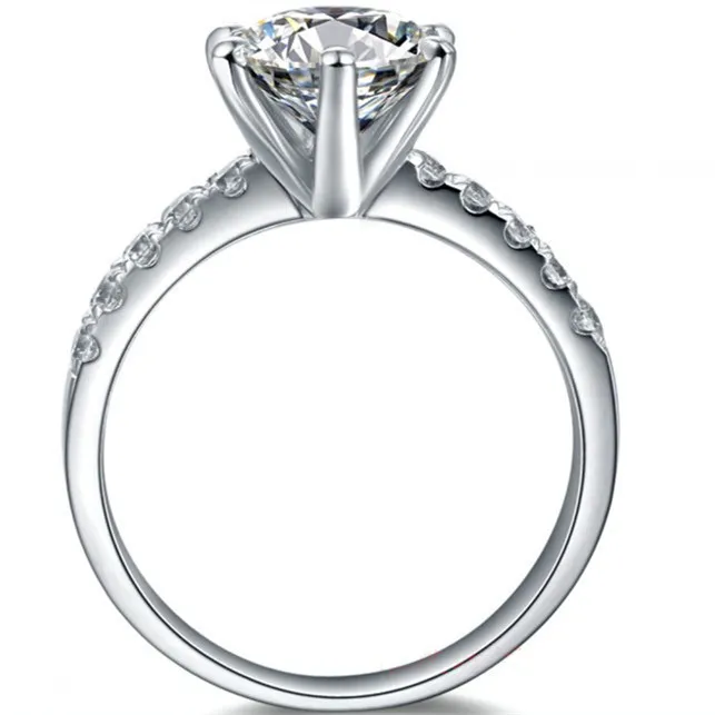 Utmärkt 2CT Brilliant Synthetic Diamond Wedding Ring för kvinnlig solid sterlingsilverring med vitt guldtäckning222g