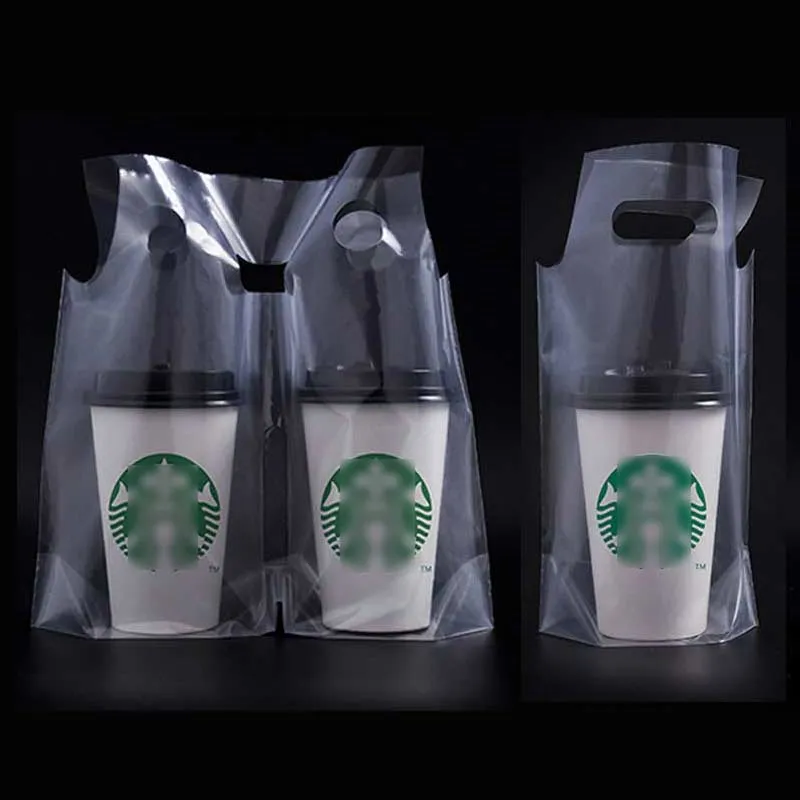 100PCS 우유 차 포장 가방 음료 가방 싱글 컵 더블 컵 농축, 투명 일회용 플라스틱 가방을 포장 꺼내