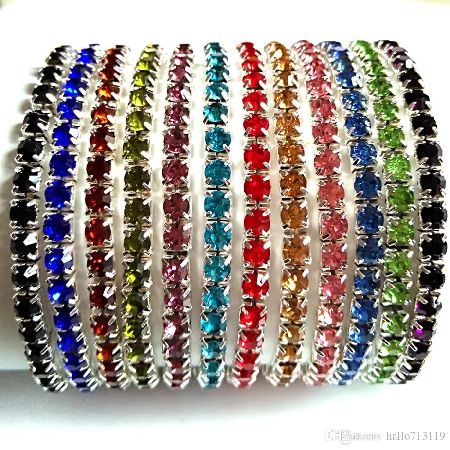 50PCs Women's Girls Tennis Mix Elastic Crystal Armband Zircon Wristband Färgglada Bangle Barn Födelsedagsfest Gift Vänskap