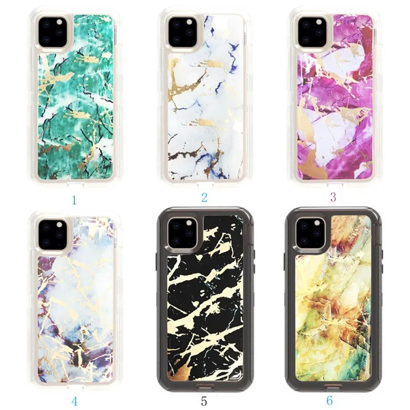 För iPhone 11 Case Luxury Marble 3in1 Heavy Duty Shocksäker Fullkroppsskydd Telefonväska till iPhone XR XS Max Samsung S10 Plus S10