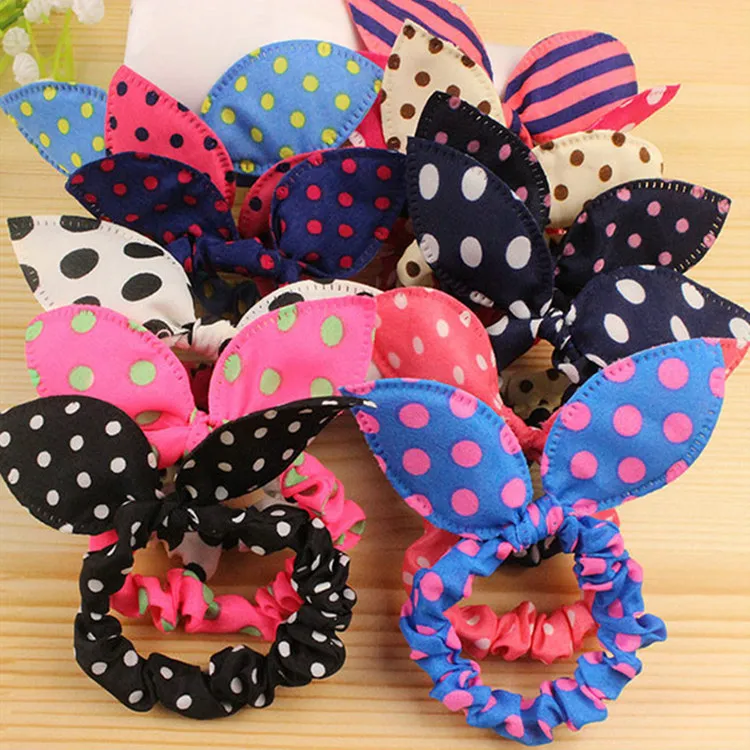 Dzieci Kobiety Zespół Włosów Śliczne Polka Dot Bow Królik Uszy Pałąk Dziewczyna Pierścień Scrunchy Kids Ponytail Uchwyt Akcesoria do włosów A-783