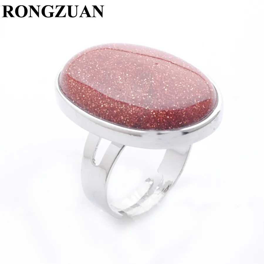 RONGZUA New Arrivals Wedding Rings Women Man Fashion Jewelry Natural Cabochon Stone Finger Rings Oval Golden Sand Bead DX3076