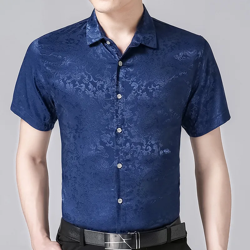 Chemise Homme Fashion Summer V Neck Short Sleeve Floral Shirts For Men  Clothing 2023 Slim Fit