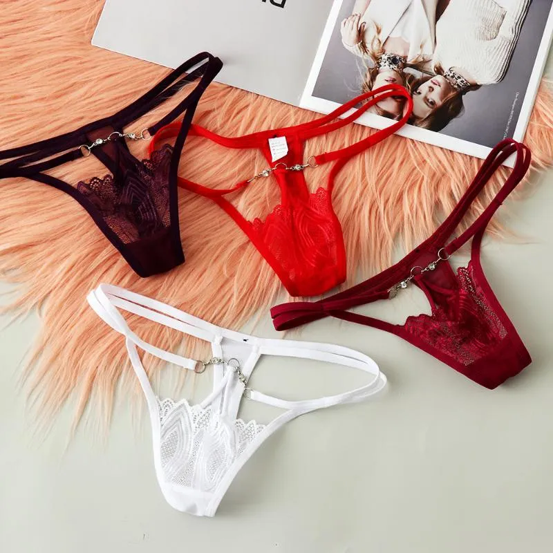 Bragas de mujer Lencería erótica sexy G-string Mujeres Flores de encaje Calzoncillos de cintura baja Ropa interior transparente con espalda en T Calzoncillos de moda