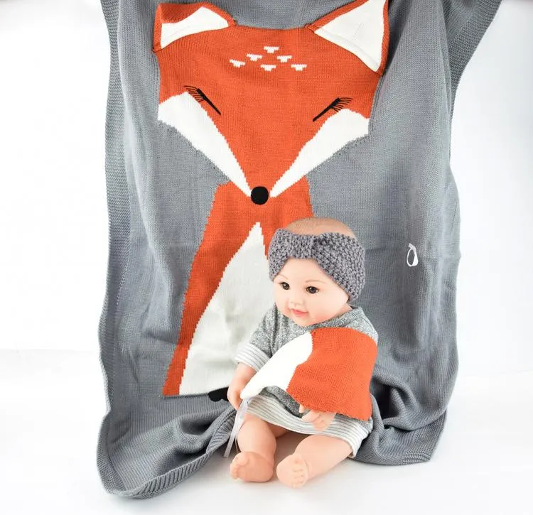 Three dimensional fox ear blanket children's knitting blanket beach mat baby cuddle quilt light grey, medium grey, beige