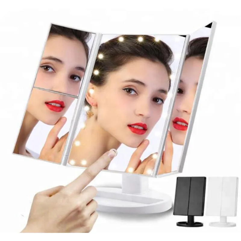 Makeup compact Mirror with 22 LED Lighted Touch Screen Table Desktop Makeup Mirrors 3 Foldable Adjustable