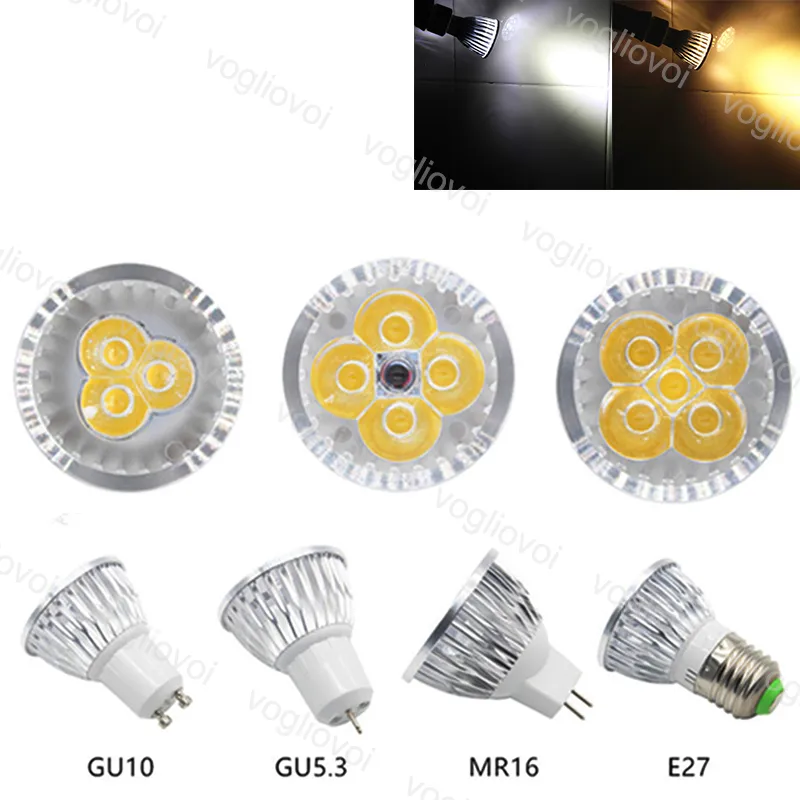 LED-Lampen E27 MR16 High Power Chip 3W 4W 5W 85 ~ 265V DC12V-Spot-Beleuchtung Downlight-warmweiß-Aluminium-PC-Abdeckung für Indoor-Heimtisch Wanddekoration Licht Eub