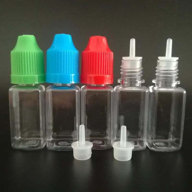 200 pcs 10 ml PET agulha frascos de plástico gotas para os olhos garrafa à prova de crianças Cap 10 ml forma quadrada E garrafa de óleo garrafas de líquido