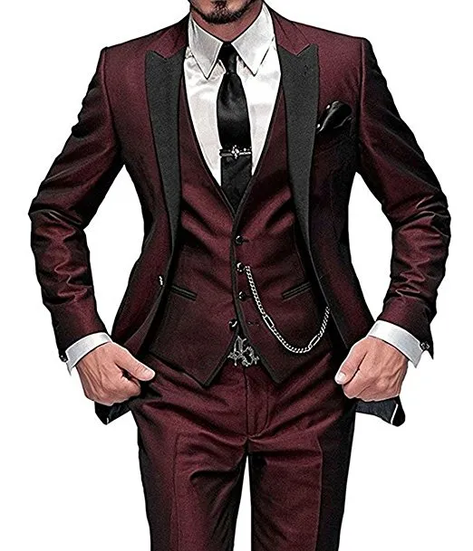 Klasik Bir Düğme Groomsmen Tepe Yaka Damat Smokin 3 Parça Erkek Takım Elbise Düğün / Balo İyi Adam Blazer (Ceket + Pantolon + Yelek + Kravat) A01