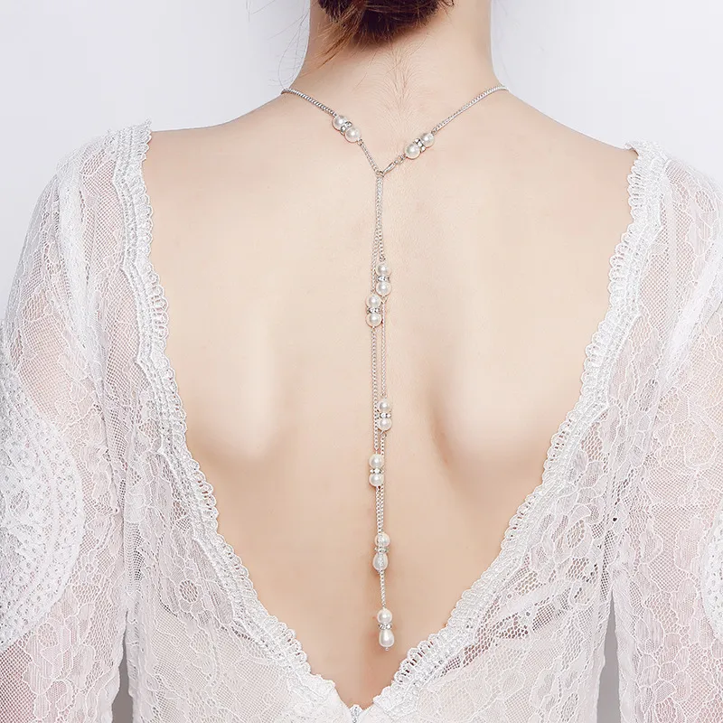 Luxury Wedding Rhinestone Back Necklace Layered Bridal Rhinestone Back