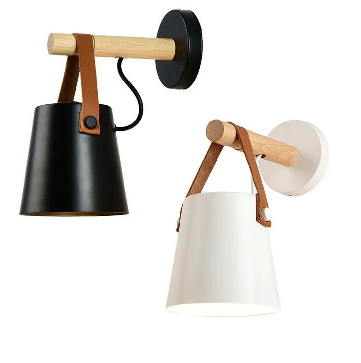 Nordic Wood Wall Lamps Modern väggmonterad armatur iron Sconce för sängljus Bedroom Belysningsarmaturer