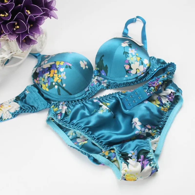 Bras Sets Design Printed Bra 100% Silk Underwear + Panty Set Protein From  Ppkk, $30.16