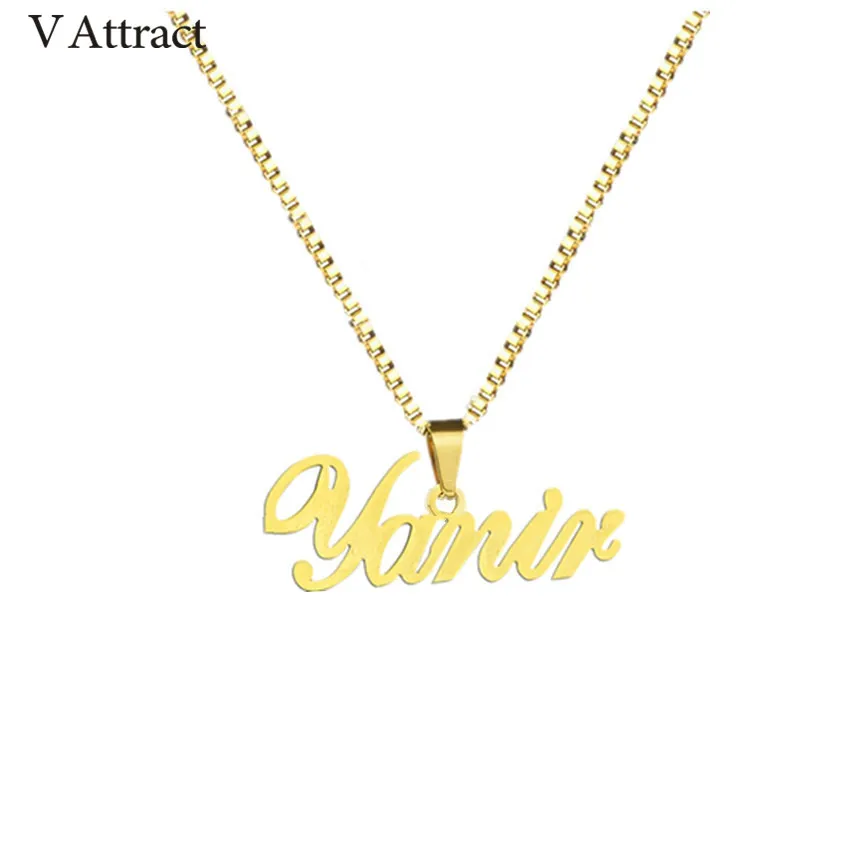 Gold Box Chain Custom Jewelry Personalized Name Pendant Necklace Handmade Cursive Nameplate Choker Women Men Bijoux BFF Gift