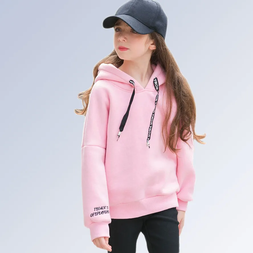 Girl Hoodies Winter Candy Color Sweatshirt Sweater With Fleece Hooded Kid Clothes 6 7 8 9 10 11 12 13 14 15 16 Years Old