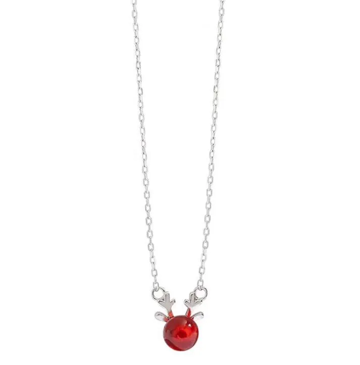 925 Colar de prata Feminino japonês e coreano Curta Clavícula Corrente Antlers Garnet Colar Simples Temperamento Estudante Clavícula Chain WY1341