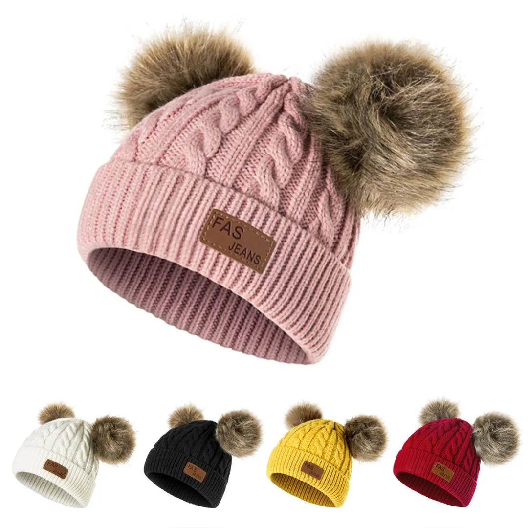 女の子のためのウルデイモンド冬の帽子ポンポンポムポンズ帽子編みビーニー厚い赤ちゃんの幼児幼児暖かい帽子