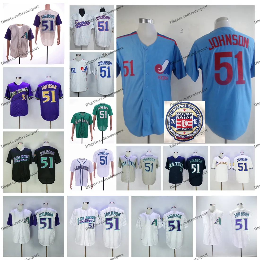 Vintage 2015 Hall Of Fame Montreal Expos 51 Randy Johnson Baseball Jerseys Cheap Pinstripe White Blue Randy Johnson Stitched Shirts M-XXXL