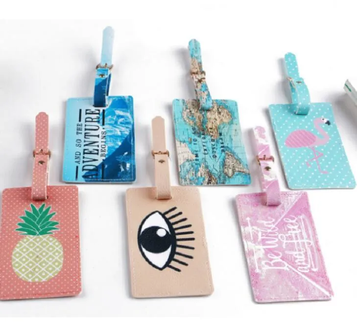 Étiquettes de bagages imprimées de carte d'oeil d'ananas, 20 pièces, accessoires de sac de voyage en PVC, étiquette Portable pendentif