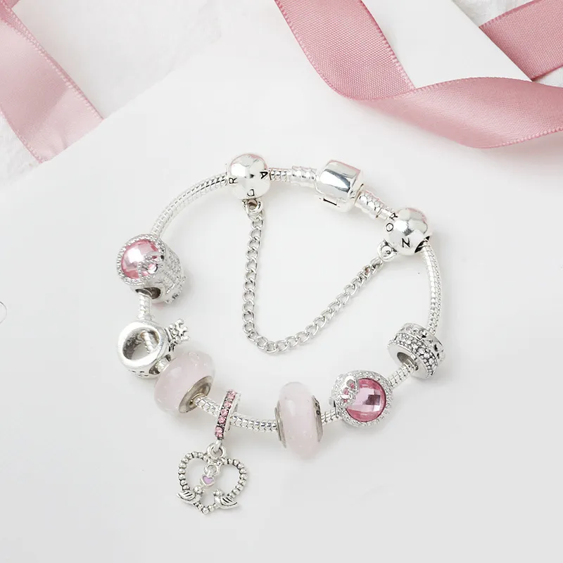 Wholesale-European charm bead alloy silver plated bracelet Suitable for Pandora style O letter crown beads bracelet jewelry