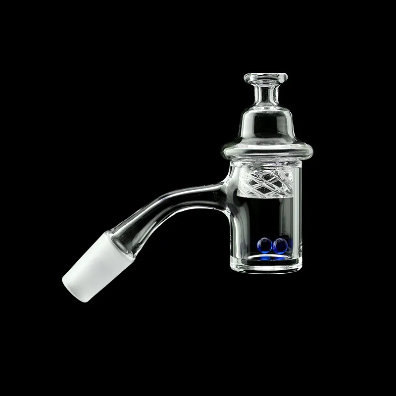 US Grade Weld Beveled Edge Smoke Quartz Banger Clear Bottom Spinning Cap & Sapphire Beads 10mm 14mm 18mm For oil rig bongs