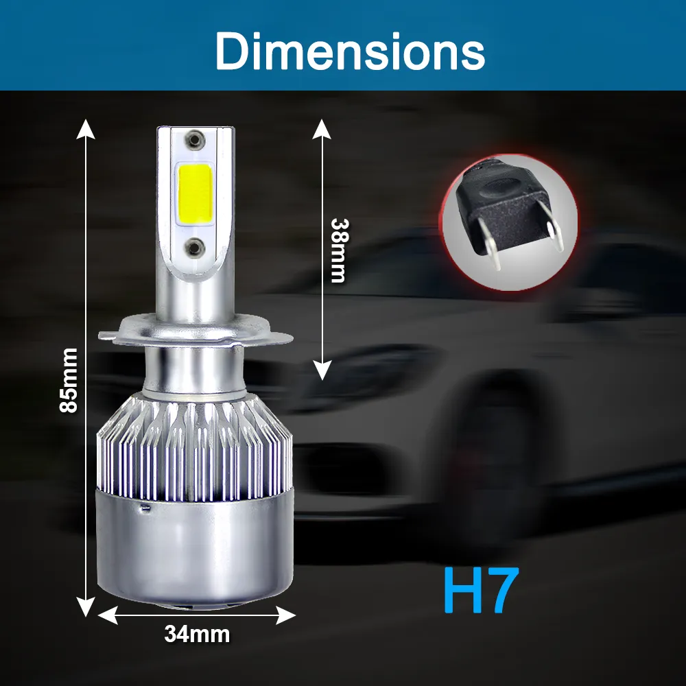 Cheapest Price COB C6 Real 7600LM 120W LED Car Headlight H1 H3 H4 H7 9003  9004 9005 9006 Kit Hi/Lo Light Bulbs 6000K From 0,31 €