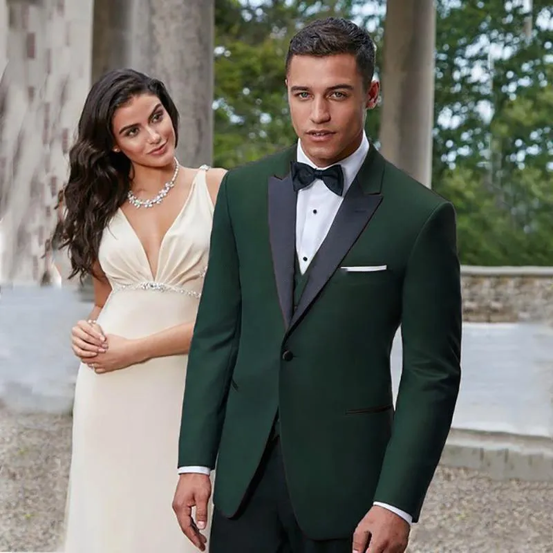 Costumes de mariage formels pour hommes, couleur verte, trois pièces (Blazer + pantalon + gilet), Tuxedos d'affaires élégants, tenue de soirée à vendre