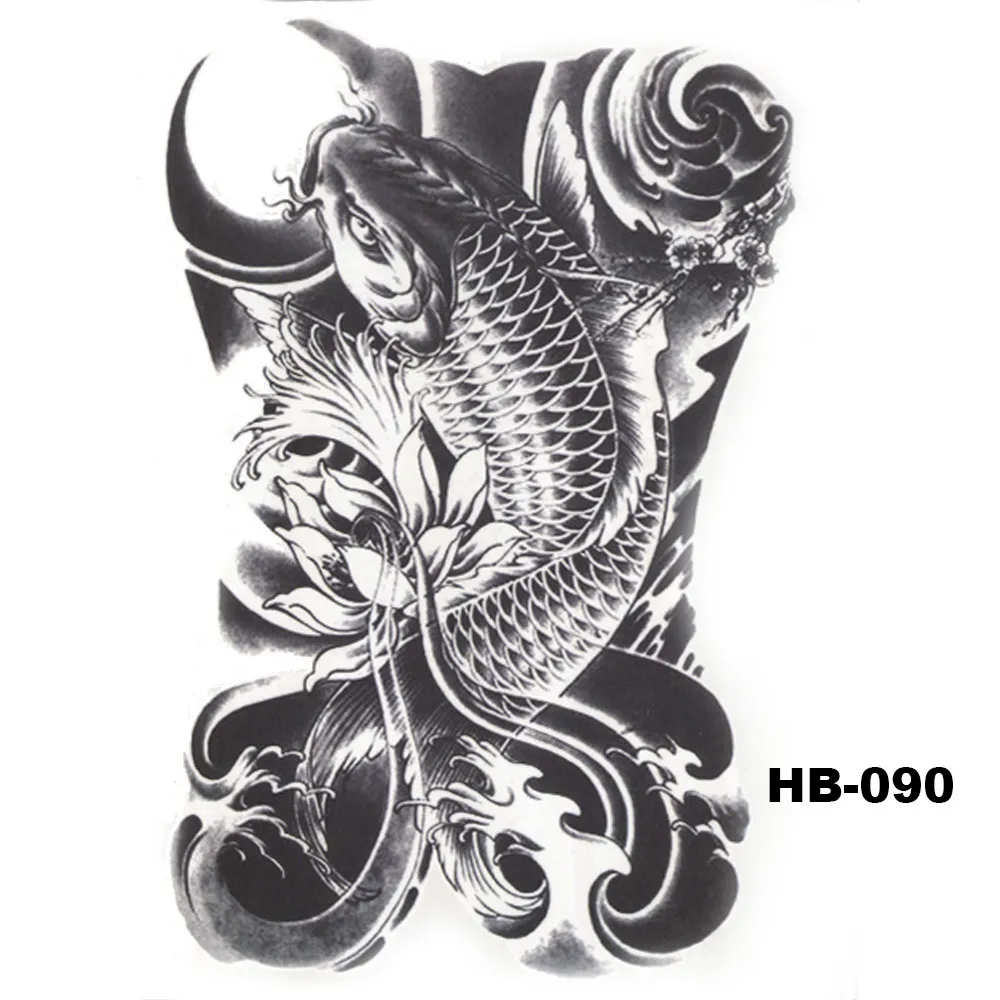 5 Pcs Hot Black Fish Totem Temporary Tattoo Stickers Waterproof Body Art Big Fake Shoulder Tattoo For Men and Women (32)