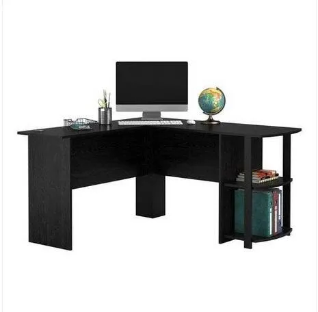 2020 Free shipping Wholesales FCH L-Shaped Wood Right-angle Computer Desk with Two-layer Bookshelves Black