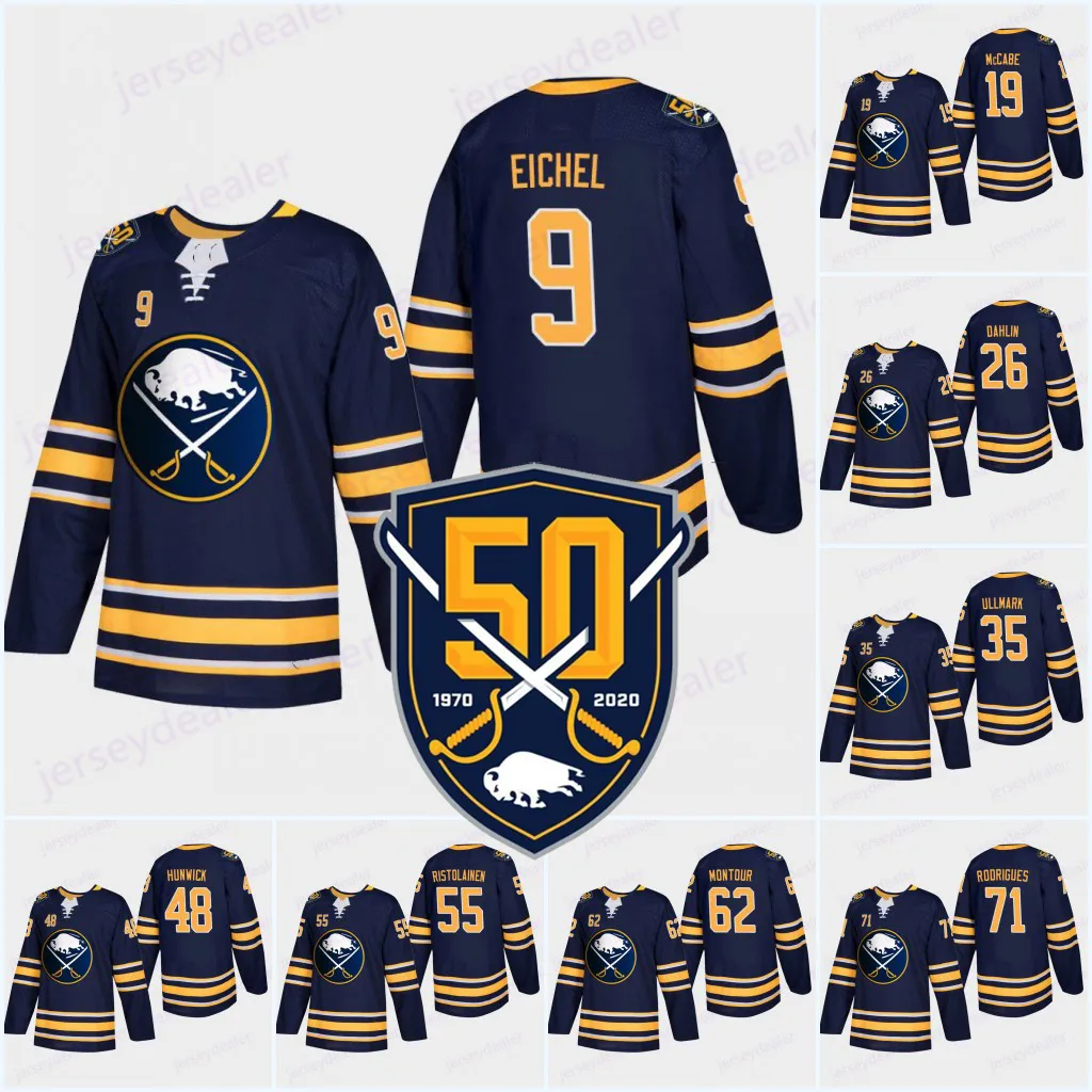 Buffalo Sabres Navy 50th Anniversary Jersey 9 Jack Eichel 26 Rasmus Dahlin 15 Jack Eichel 90 