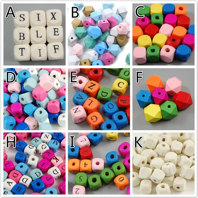100 Pieces/Lot Multi Colors Natural Wooden Cube A-Z Letter Loose Beads Wood Numbers Letters Bead Jewelry Accessories for Children DIY Making